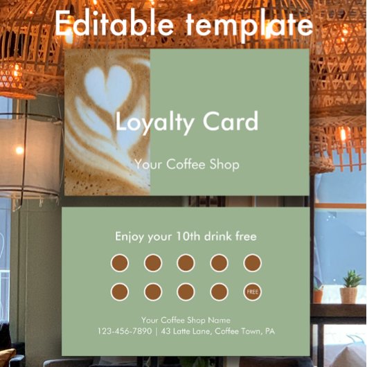 Modern Sage Custom Photo Coffee House Customer ロイヤリティカード