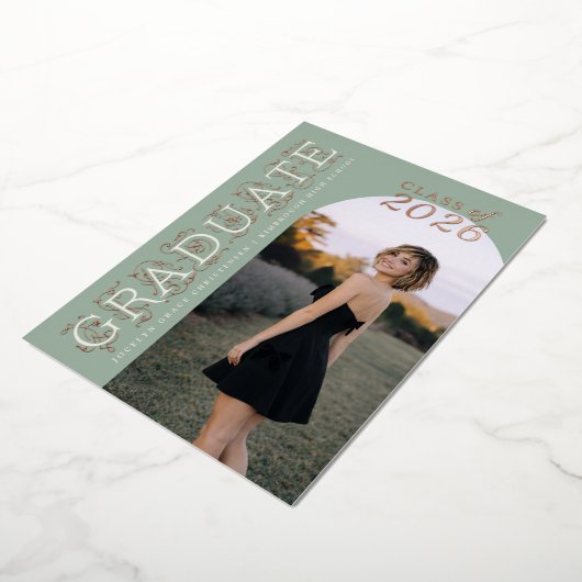 Modern Sage Graduation Rose Gold Foil Invitation 箔招待状 (回転した状態)