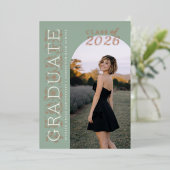 Modern Sage Graduation Rose Gold Foil Invitation 箔招待状 (立ち正面)