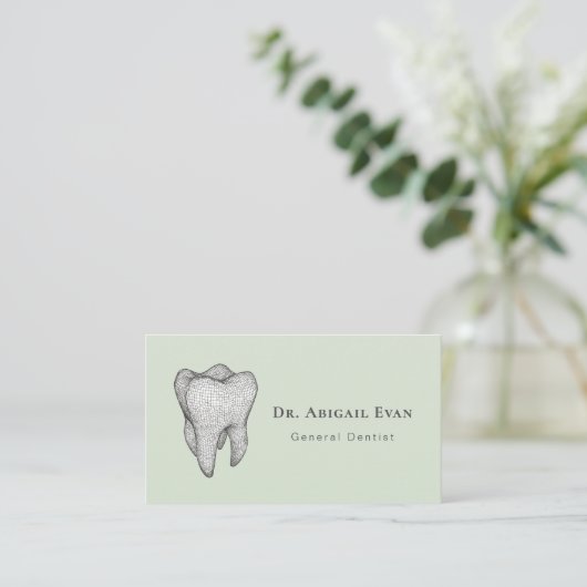 Modern Sage Green 3D Tooth Icon Dental Clinic 名刺 (スタンド正面)