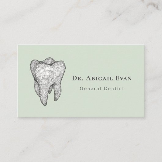 Modern Sage Green 3D Tooth Icon Dental Clinic 名刺 (正面)