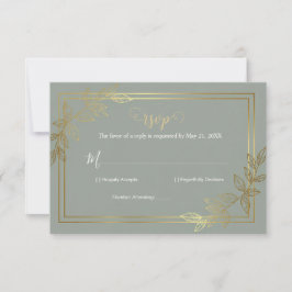 Modern Sage Green and Gold Foil Botanical Elegant 出欠カード