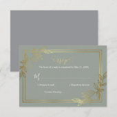 Modern Sage Green and Gold Foil Botanical Elegant 出欠カード (正面/裏面)