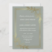 Modern Sage Green and Gold Foil Botanical Elegant  招待状 (正面)