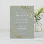 Modern Sage Green and Gold Foil Botanical Elegant  招待状 (スタンド正面)