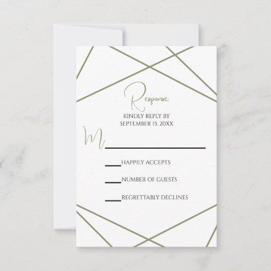 Modern Sage Green and White Geometric Wedding 出欠カード (正面)