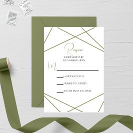 Modern Sage Green and White Geometric Wedding 出欠カード