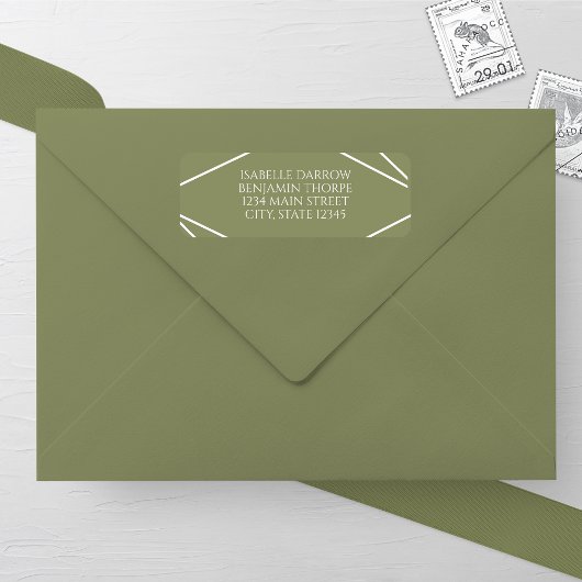 Modern Sage Green and White Wedding Address Label ラベル