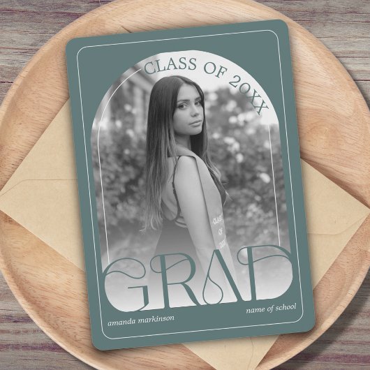Modern Sage Green Arch Graduation Announcement 案内状