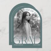Modern Sage Green Arch Photo Graduation Party 招待状 (正面/裏面)