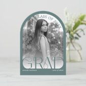 Modern Sage Green Arch Photo Graduation Party 招待状 (スタンド正面)