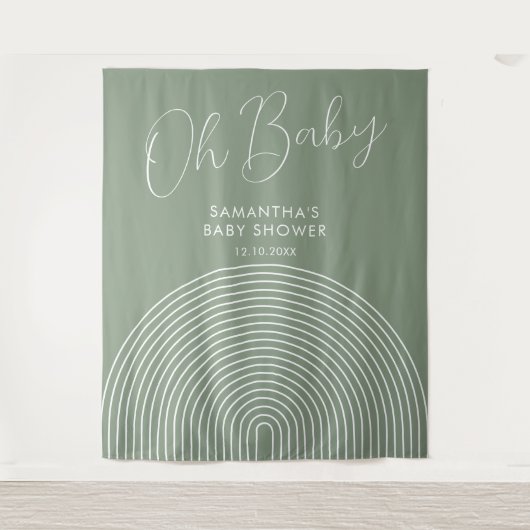 Modern Sage Green Baby Shower Backdrop タペストリー (正面)