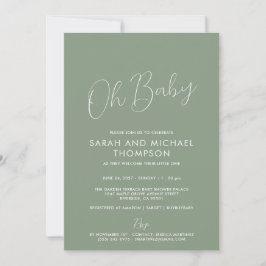Modern Sage Green Baby Shower Elegant Script 招待状