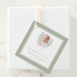 Modern Sage Green Baptism Photo フェイバータグ