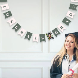 Modern Sage Green Blush Pink Graduation Photo バンティングフラッグ