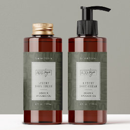 Modern Sage Green Boho Logo 4OZ Cosmetic Bottle 長方形シール