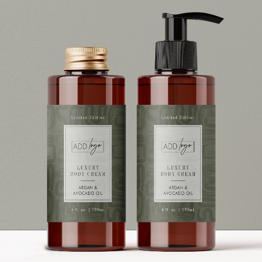 Modern Sage Green Boho Logo 4OZ Cosmetic Bottle 長方形シール