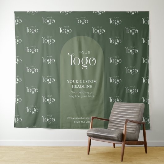Modern Sage Green Boho Logo Step Repeat Event タペストリー (インサイチュ(横))