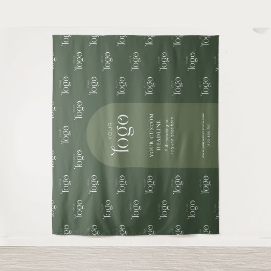 Modern Sage Green Boho Logo Step Repeat Event タペストリー (正面)