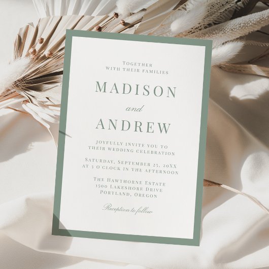 Modern Sage Green Border Wedding 招待状