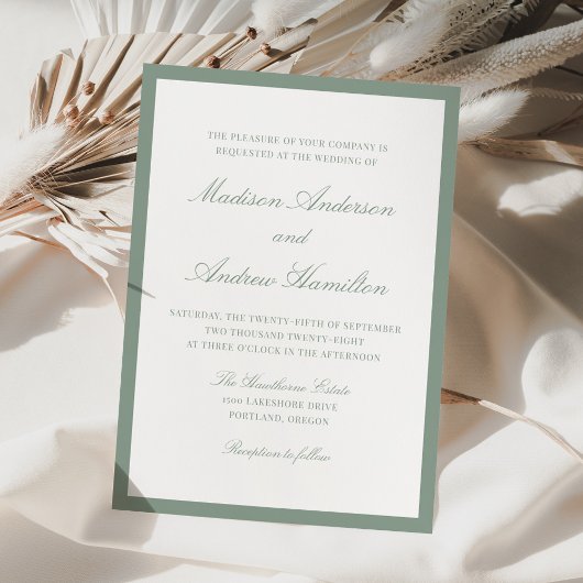 Modern Sage Green Border Wedding 招待状