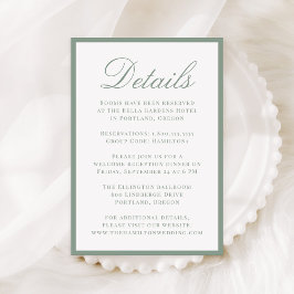 Modern Sage Green Border Wedding Details エンクロージャーカード