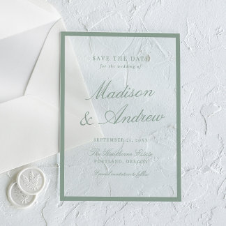 Modern Sage Green Border Wedding Save the Date アクリル招待状