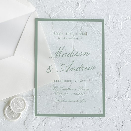 Modern Sage Green Border Wedding Save the Date アクリル招待状