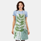 Modern Sage Green Botanical Leaf Pattern エプロン (着用した状態)