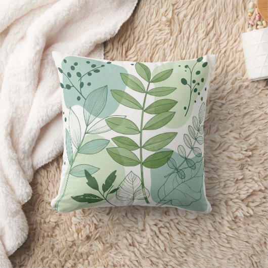Modern Sage Green Botanical Leaf Pattern クッション (ブランケット)