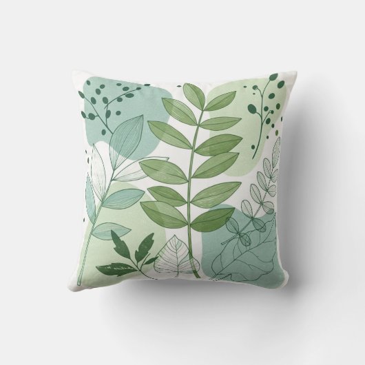 Modern Sage Green Botanical Leaf Pattern クッション (裏面)