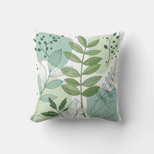 Modern Sage Green Botanical Leaf Pattern クッション (正面)