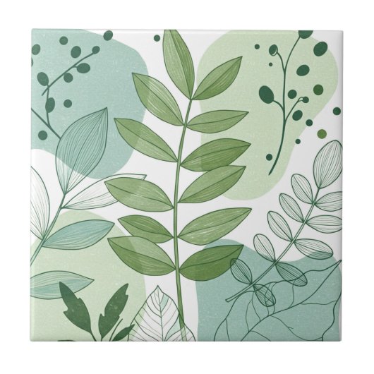 Modern Sage Green Botanical Leaf Pattern タイル (正面)