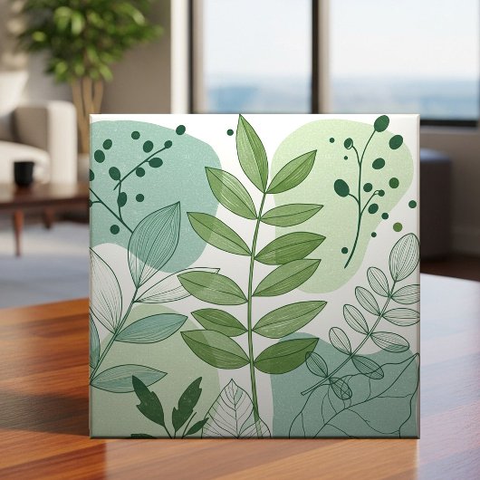 Modern Sage Green Botanical Leaf Pattern タイル