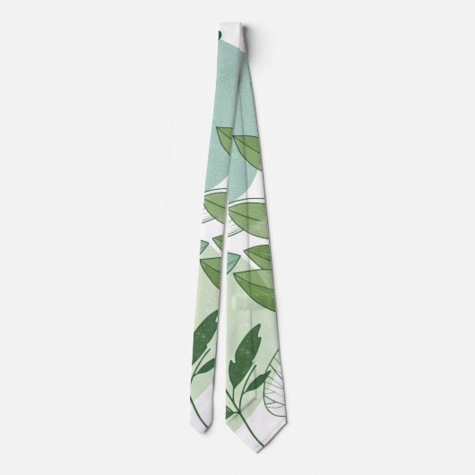 Modern Sage Green Botanical Leaf Pattern ネクタイ (裏面)