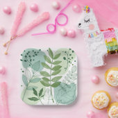 Modern Sage Green Botanical Leaf Pattern ペーパープレート (パーティー)