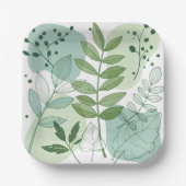 Modern Sage Green Botanical Leaf Pattern ペーパープレート (正面)