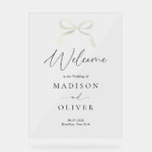 Modern Sage Green Bow Monogram Wedding Welcome アクリルサイン (正面)