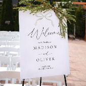 Modern Sage Green Bow Monogram Wedding Welcome ポスター