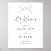 Modern Sage Green Bow Monogram Wedding Welcome ポスター (正面)