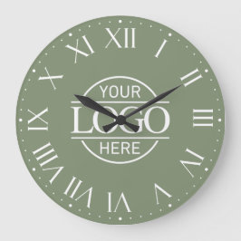 Modern Sage Green Branded  Business Logo Custom ラージ壁時計