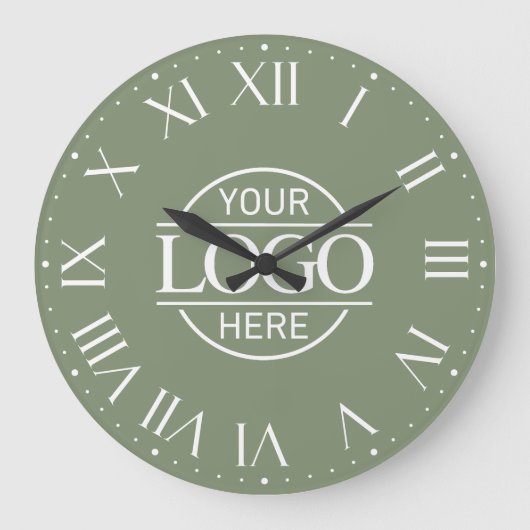 Modern Sage Green Branded  Business Logo Custom ラージ壁時計 (正面)
