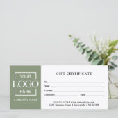 Modern Sage Green Business Logo Gift Certificate (スタンド正面)