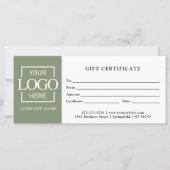 Modern Sage Green Business Logo Gift Certificate (正面)