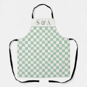 Modern Sage Green Checkerboard Cooking エプロン (正面)