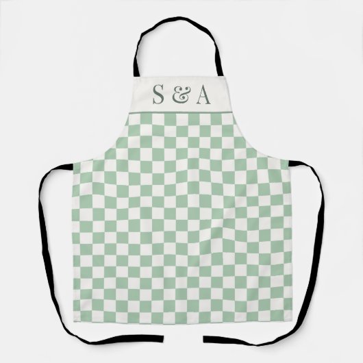 Modern Sage Green Checkerboard Cooking エプロン (正面)