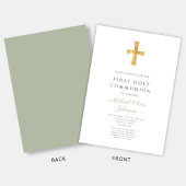 Modern Sage Green Cross First Communion 招待状