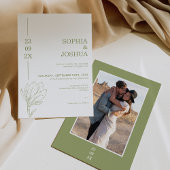 Modern Sage Green Date Line Photo Floral Wedding  招待状