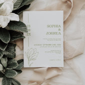 Modern Sage Green Date Line Photo Floral Wedding  招待状