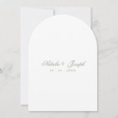 Modern Sage Green Floral Botanical Arched Wedding 招待状 (裏面)